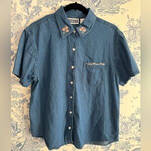 Erika & Co denim button up with floral embroidery (L)